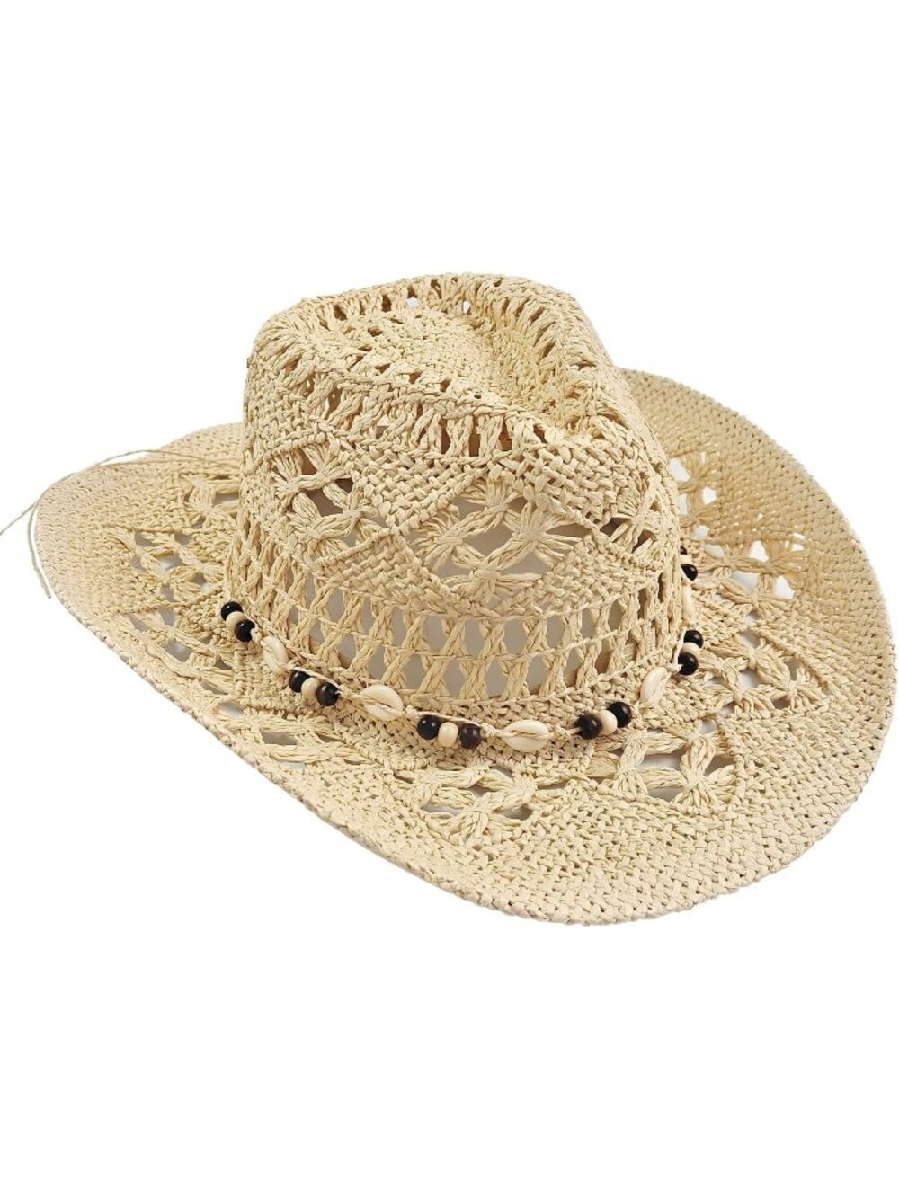 Women's Tan Straw Wide Brim Cowboy Cowgirl Western Shapeable Sun Hat